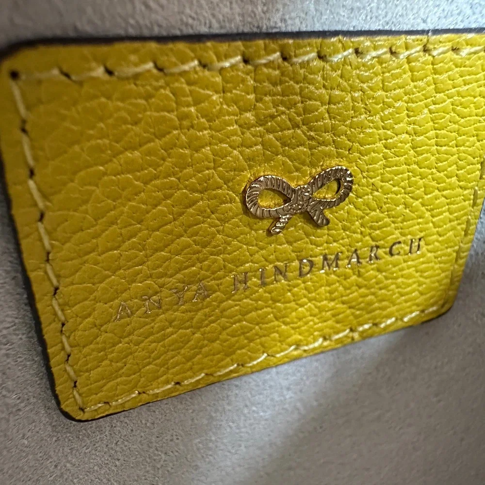 Anya Hindmarch Yellow Eyes Leather Pouch Crossbody Bag Detachable Gold Chain‎